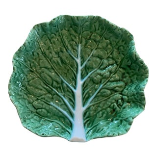 Vintage Green and Turquoise Cabbage Leaf Serving Platter/Bowl Made in Portugal For Sale