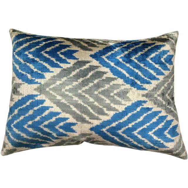 Contemporary Silk Uzbek Ikat Velvet Hand Made Pillow Cushion,16x24 For Sale - Image 3 of 3