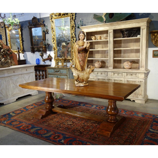 Early 21st Century Contemporary 18th Century Style Bocci Solid Italian Walnut Trestle Dining Table - in Stock- For Sale - Image 5 of 12