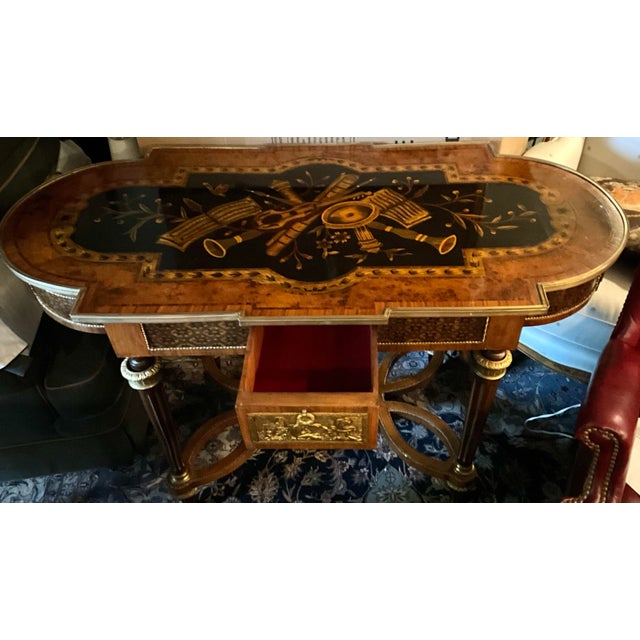Early 20th Century Large Louis XVI-Style Desk Center Table With Marquetry and Joinery For Sale - Image 12 of 12