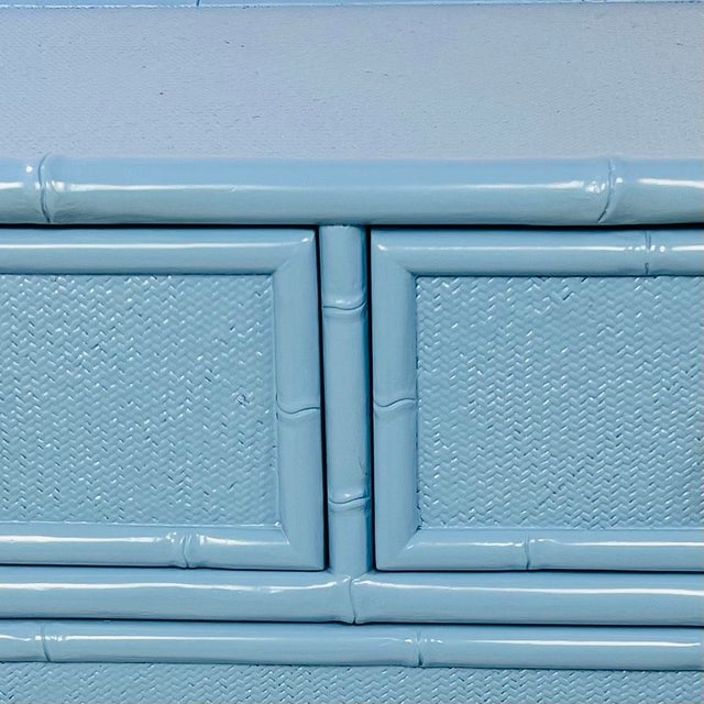 Vintage Faux Bamboo & Woven Wicker Lacquered Chest of Drawers For Sale - Image 9 of 15