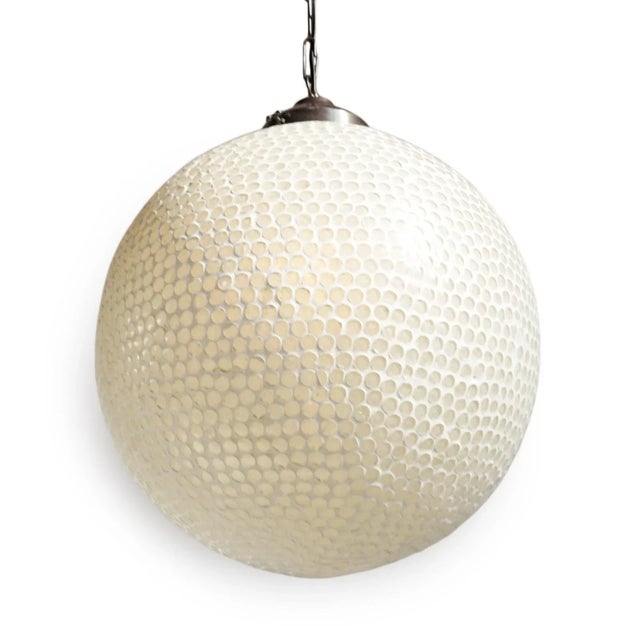 White Mosaic Globe Pendant Light, Large For Sale - Image 4 of 9