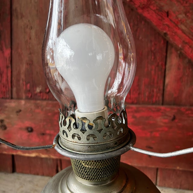 Vintage Aladdin Model No. 6 Electric Converted Oil Lamp With Clear Glass Chimney For Sale - Image 9 of 17