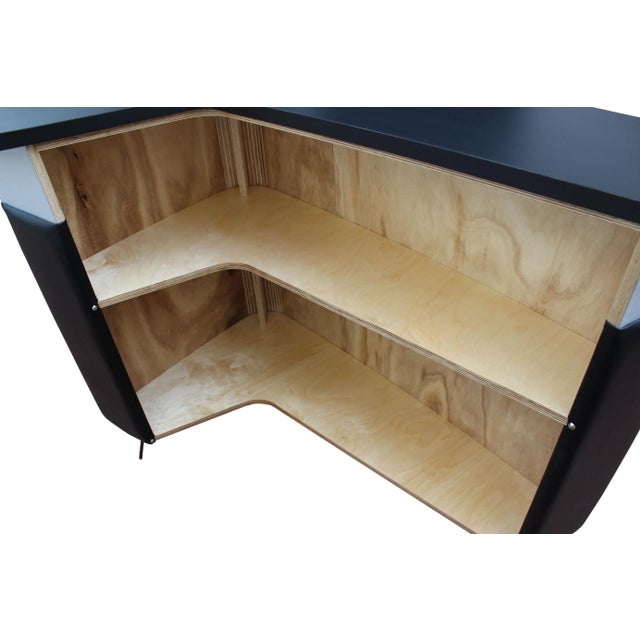 Mid Century Modern Style Black Boomerang Bar With Brushed Metal Accent