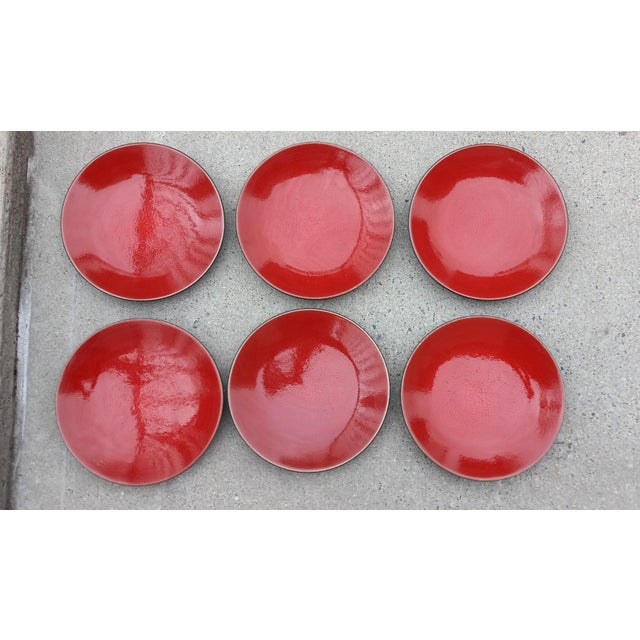 Contemporary Jars-France Stoneware Tourron Cherise Cherry Red Dinner Plates- Set of 6 For Sale - Image 3 of 12
