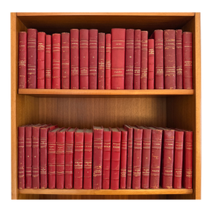 Lot of 40 Vintage Leather Bound Books in French With Decorative Red Bindings