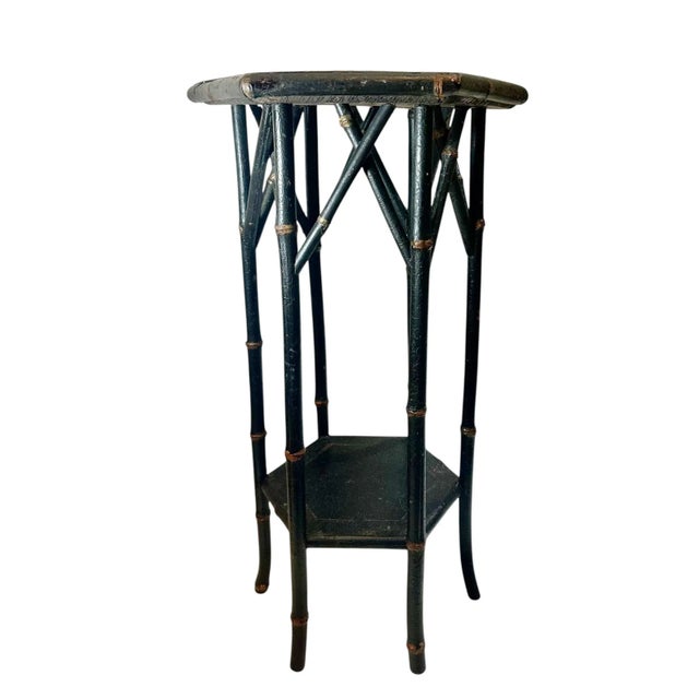 Early 1900s English Art Nouveau Bamboo Plant Stand With Carved Floral Top For Sale In Tampa - Image 6 of 10