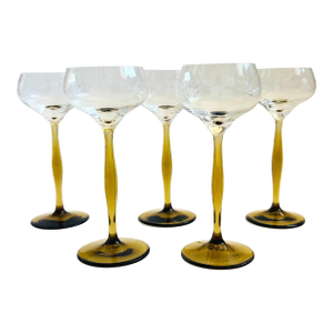 Art Nouveau Etched Champagne Coupes in the Style of Peter Behrens - Set of 5