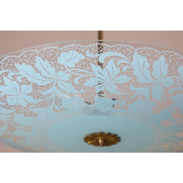 Vintage Italian Floral Glass and Brass Pendant Chandelier, Mid-Century, 2 Lights For Sale - Image 13 of 15