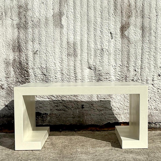 Boho Chic Vintage Boho Lacquered Shagreen Scroll Coffee Table For Sale - Image 3 of 8