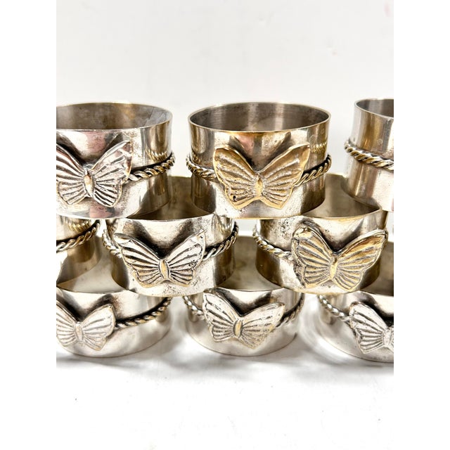 Mid 20th Century Vintage Silver Butterfly Napkin Rings - A Set of 12 For Sale - Image 5 of 12