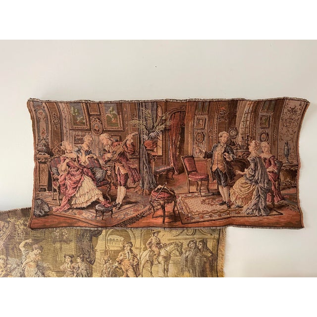 Lovely vintage French tapestry, likely depicting a scene from the Louis XV era. Tapestries like this were popular in the...
