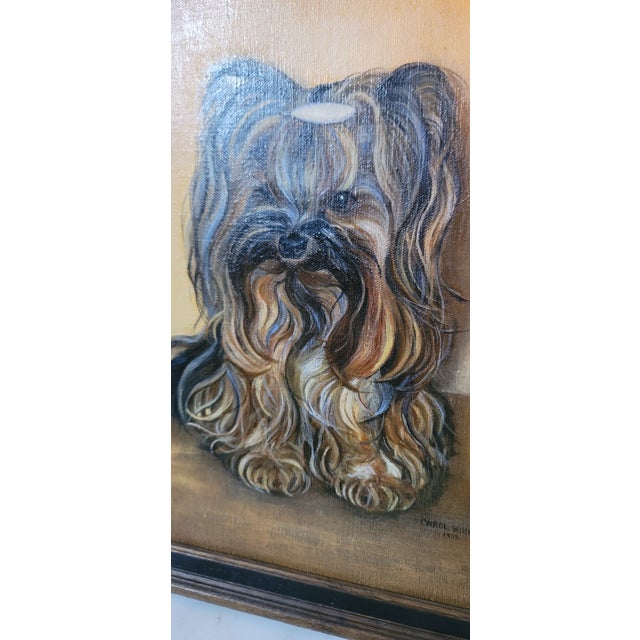 1970s Vintage Dog Portrait Oil Painting, Yorkshire Terrier "Yorkie" Signed & Framed 1975 For Sale - Image 5 of 10