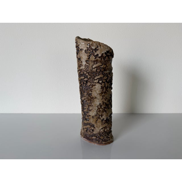 1980’s Vintage Organic Studio Pottery Sculptural Brutalist Texture Vase, Unsigned For Sale - Image 4 of 10