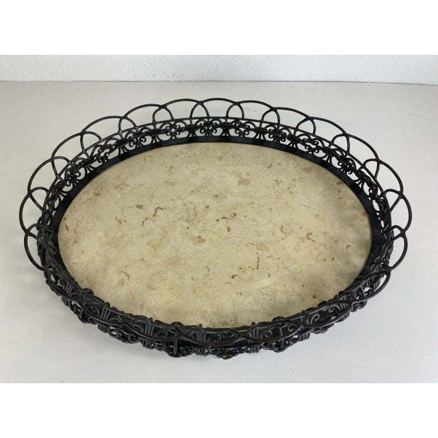 French Maitland Smith Hand Wrought Iron French Style Serving Tray For Sale - Image 3 of 8