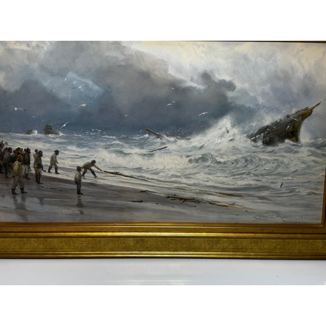 “High Tide off Trebarwith Strand” Dramatic Cornish Shipwreck Masterpiece, Signed Charles Sim Mottram RBA, c.1894 Subject...