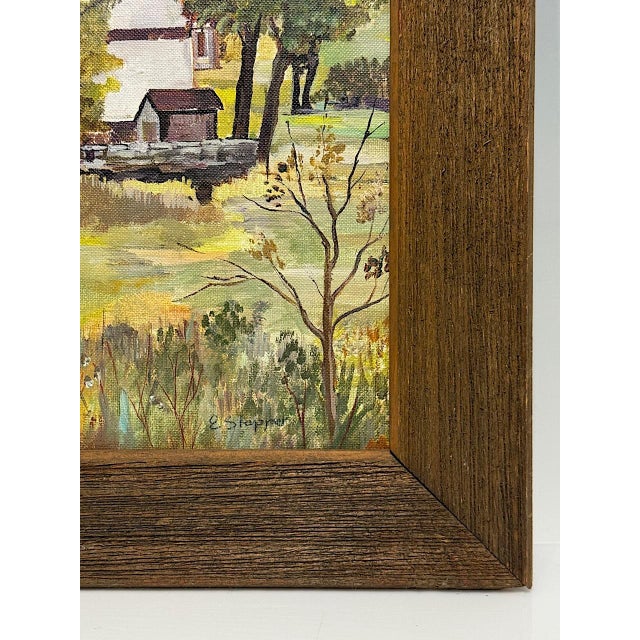 New England Village in the Fall, Autumn Scene. Framed Vintage Original Oil on Board Painting For Sale In Tampa - Image 6 of 9