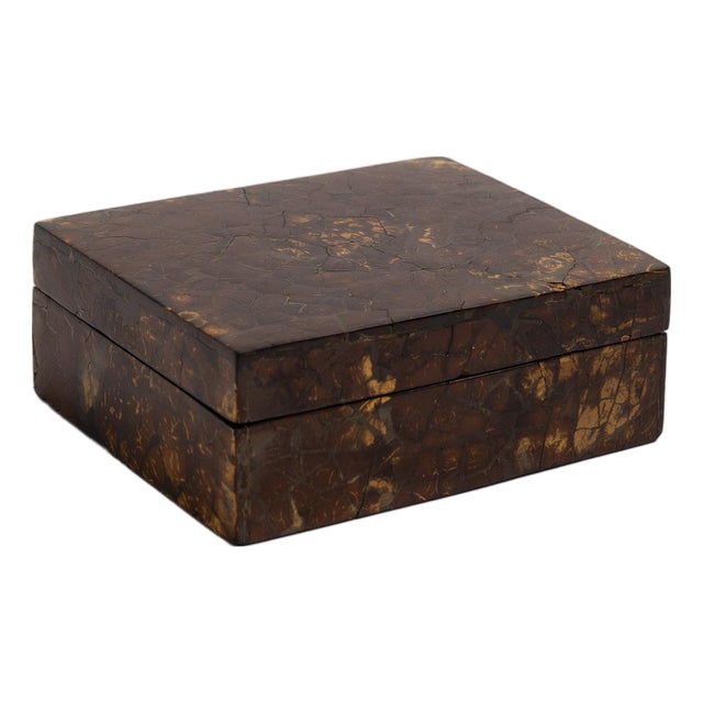 Vintage Tessellated Coconut Shell Lidded Box For Sale