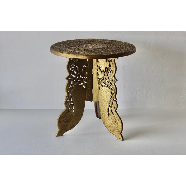 1970s 1970s Circular Anglo-Indian Brass Finish Wood Side Table For Sale - Image 5 of 11