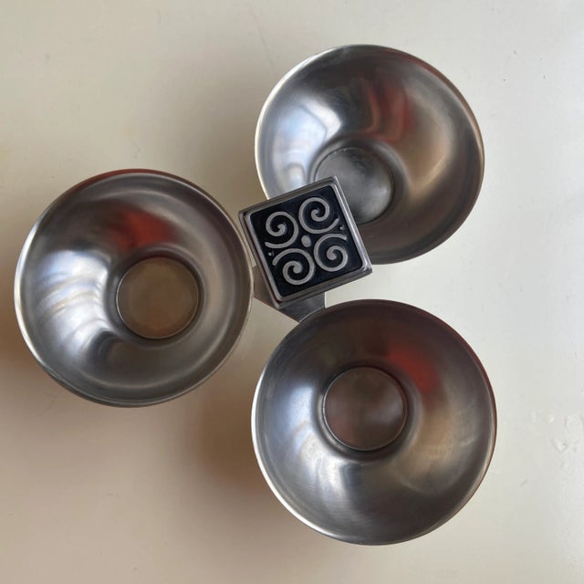Mid-Century Modern Vintage Rogers Insilco Stainless 3-Cups Condiment Tray For Sale - Image 3 of 6