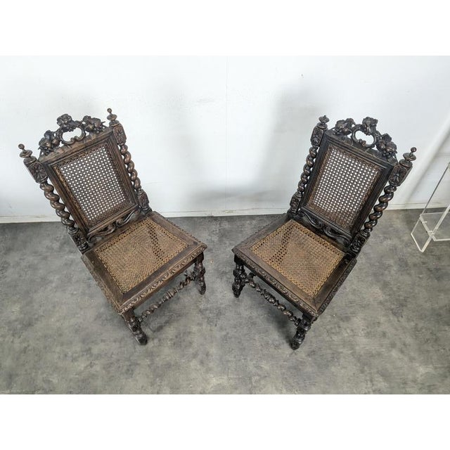 Wood Louis XIII Style Chairs in Twisted Caned Oak, Set of 2 For Sale - Image 7 of 11