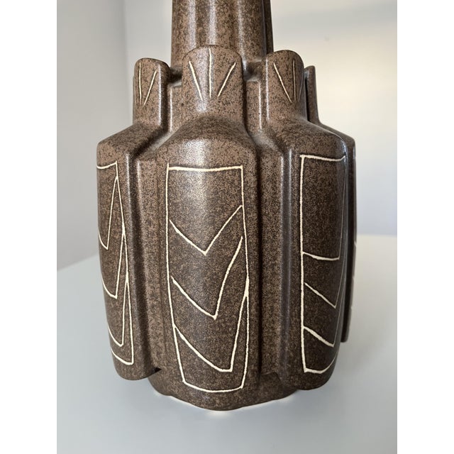 Large, special, danish Knabstrup Atelier Stentøj table lamp with a big whole inside and a very nice green/grey, ocker matt...