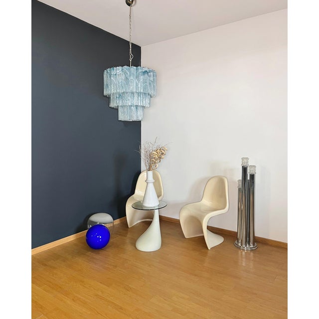 Large Three-Tier Pendant Light with Murano 52 Blue Alabaster Glass Tubes, 1990s For Sale - Image 6 of 17