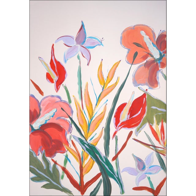 This original triptych by Romina Milano presents a vibrant botanical landscape rendered in expressive, fluid brushwork....