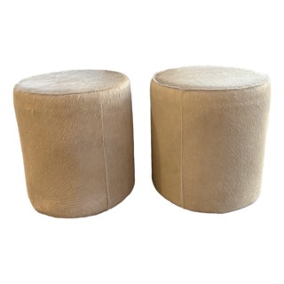 Pair of Hair on Hide Round Ottomans For Sale