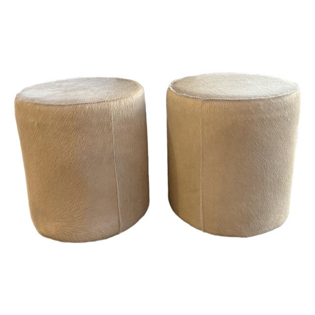 Pair of Hair on Hide Round Ottomans For Sale