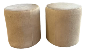 Pair of Hair on Hide Round Ottomans