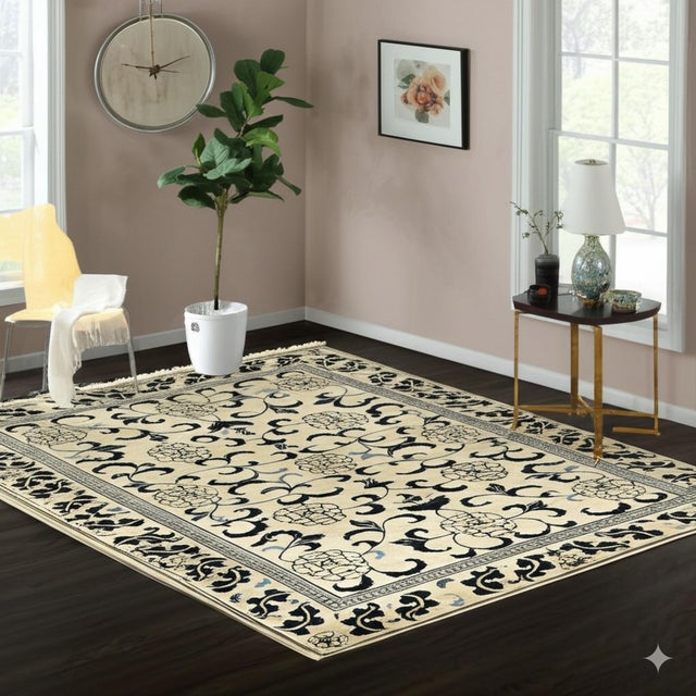 2020s 6x9 Willow Lydia Gold Classic Floral Medallion Hand Knotted Wool Carpet Rug For Sale - Image 5 of 7