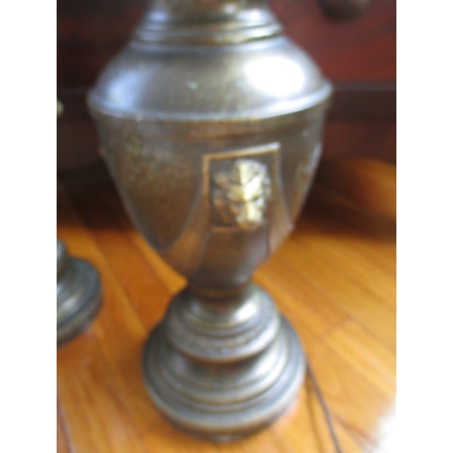 1950s Vintage Renaissance Metal Table Lamps Lion & Drape Design - a Pair For Sale - Image 5 of 13
