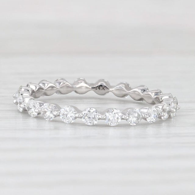 Metal 0.85ctw Diamond Eternity Wedding Band 14k White Gold Stackable Anniversary Ring, Size 6.25 For Sale - Image 7 of 8