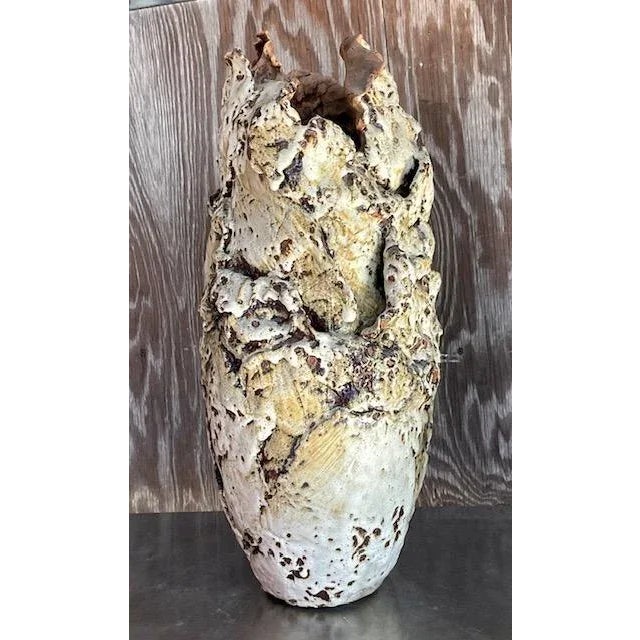 Ceramic Vintage Monumental Boho Studio Pottery Slab Built Vase For Sale - Image 7 of 10