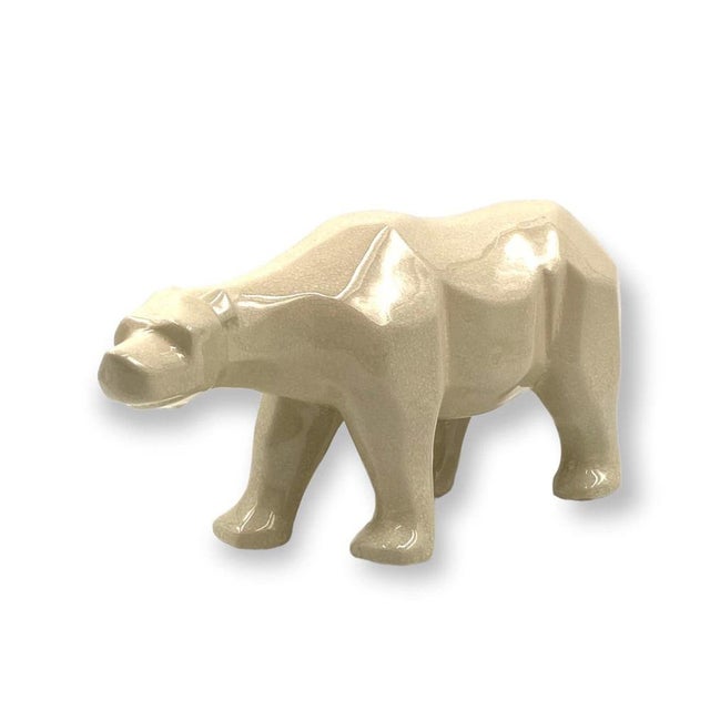Art Deco Cubist Craquelé Polar Bear from L&V Ceram, France, 1970s For Sale - Image 9 of 18