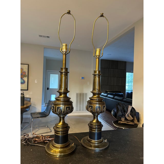 Stiffel Stiffel Tall Brass Mid-Century Modern Lamps 40” - Set of 2 For Sale - Image 4 of 11