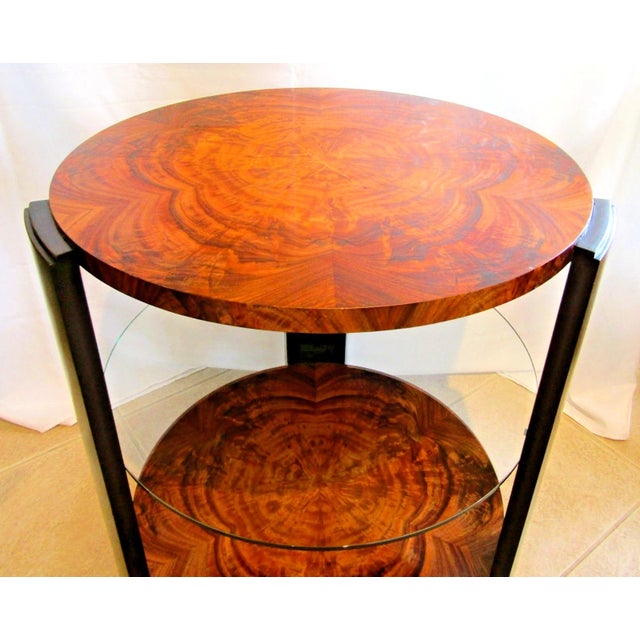Theodore Alexander 1990s Theodore Alexander Art Deco Style Round Wood and Glass Center / End Table For Sale - Image 4 of 9