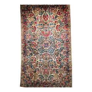 Vintage Persian Kerman Rug, Hand-knotted Wool, Allover Floral Pattern, Ivory & Blue, 3x5 For Sale