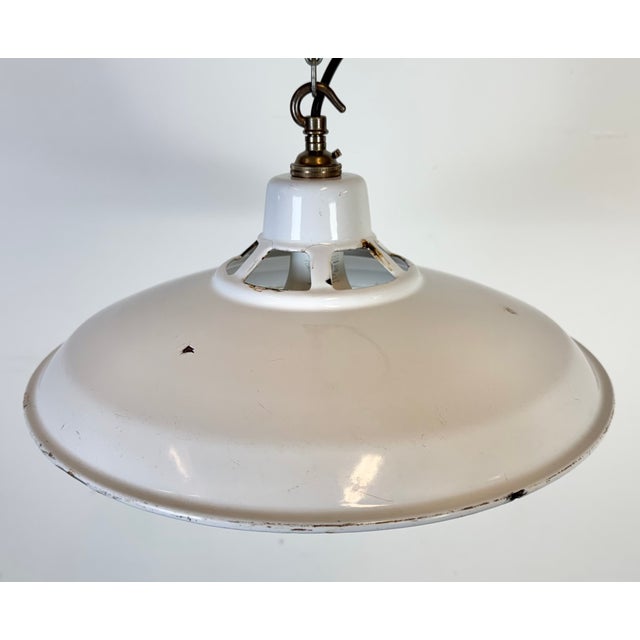 White Industrial White Enamel Factory Pendant Lamp, 1960s For Sale - Image 8 of 18