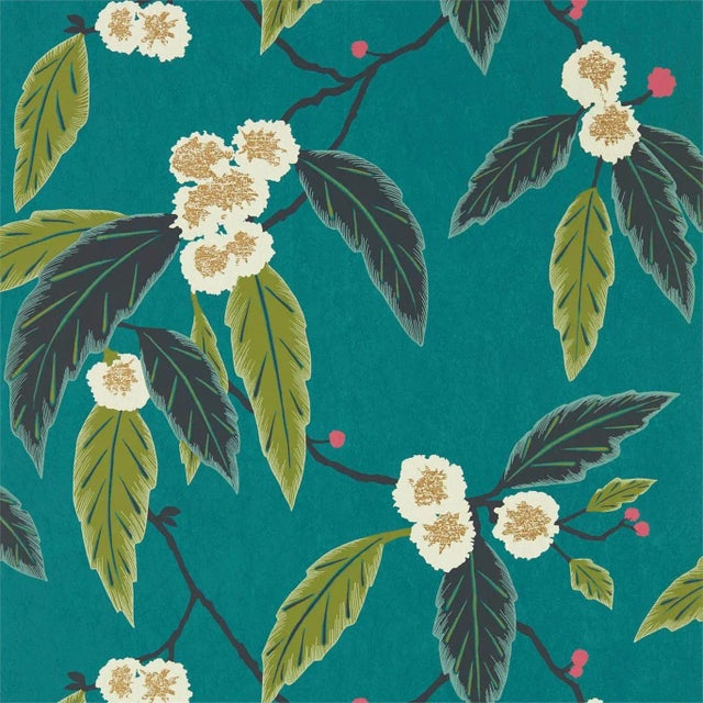 Harlequin Coppice Wallpaper in Peacock/Azalea/Midnight For Sale
