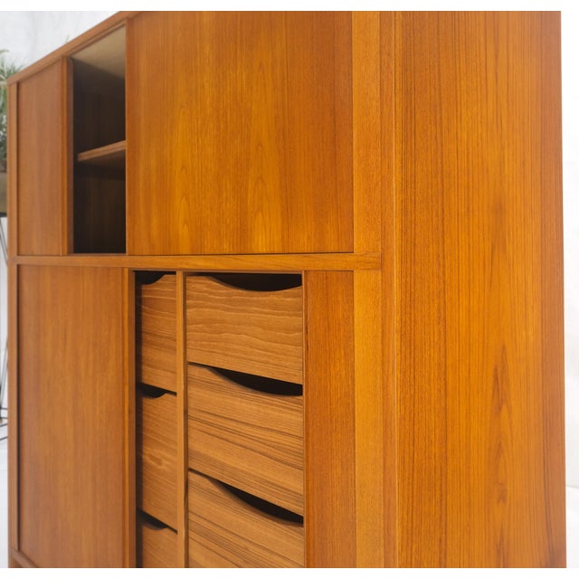 1970s Danish Teak Tambour Doors 9 Drawers Dresser High Boy Chest Credenza Cabinet MINT For Sale - Image 5 of 12