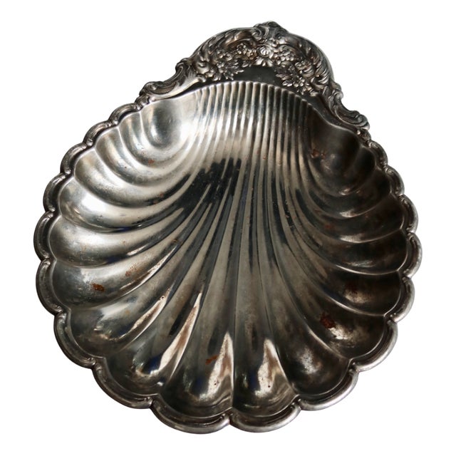 Large Vintage Shell Dish in Silver Metal, 1970s For Sale