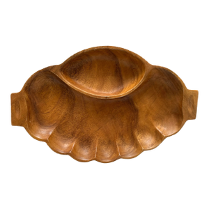 Large Vintage Hawaiian Wood Scalloped Serving Platter Tray