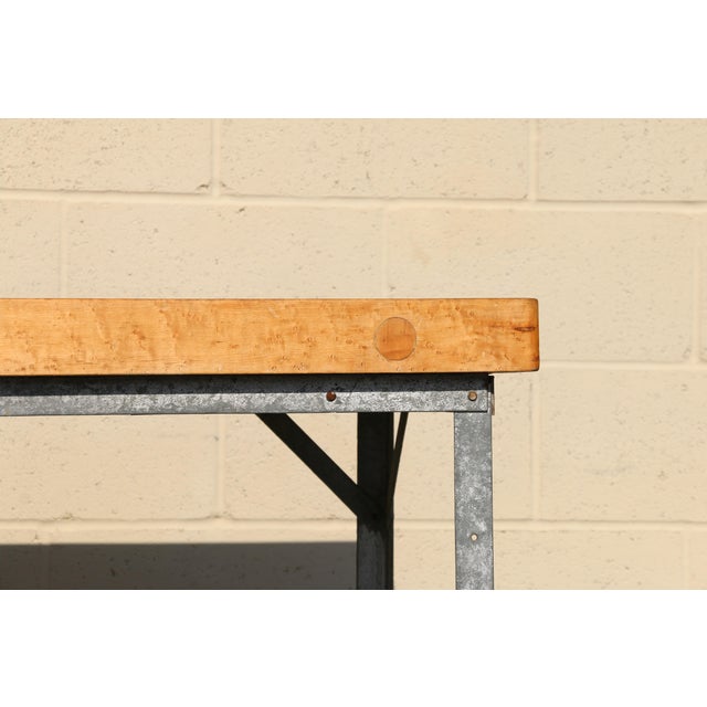 1950s Industrial Butcher Block Workstation Table With Steel Frame, Drawer & Removable Galvanized Trays For Sale - Image 13 of 18