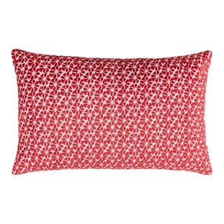 The House Of Scalamandré Petal Velvet Lumbar Pillow In Red For Sale