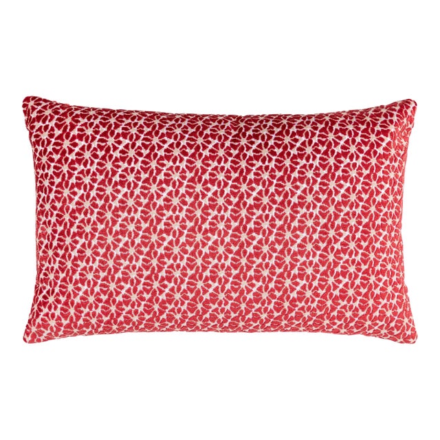 The House Of Scalamandré Petal Velvet Lumbar Pillow In Red For Sale