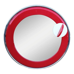 Vintage Large Round Retro 50"s Diner Chrome and Red Lacquer Modern Turn Dial Wall Mirror