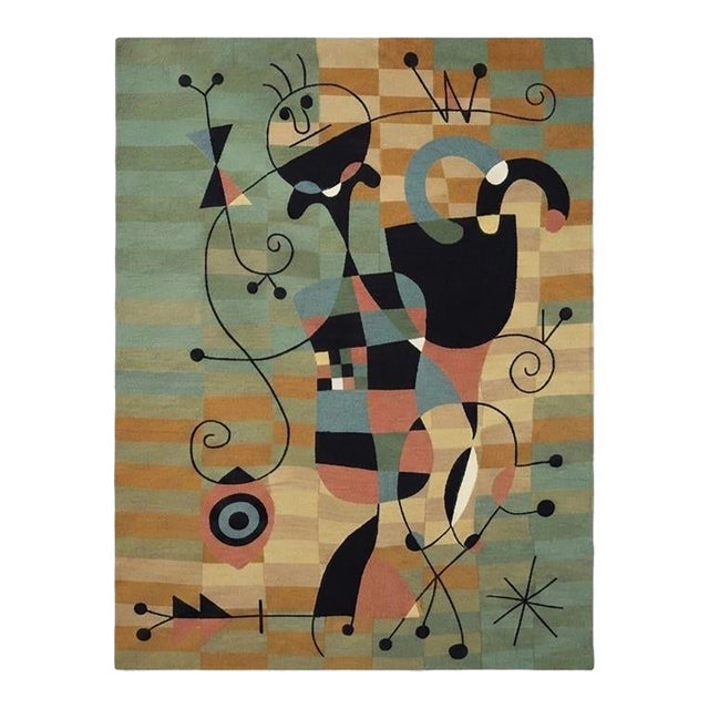 Monumental Wool Wall Tapestry After Joan Miro For Sale