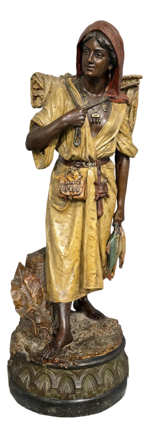 Terracotta Fisher Girl attributed to Bernard Bloch, 1880s